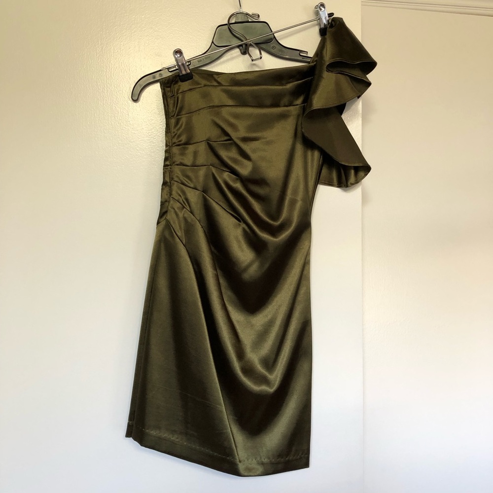 Olive Green One Shoulder Dress